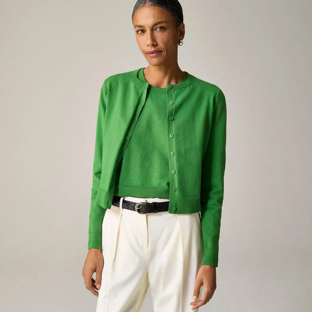 J. Crew Women's Jackie Cardigan in Premium Ultra-Fine Cotton Blend Grass S NWT - Picture 2 of 11